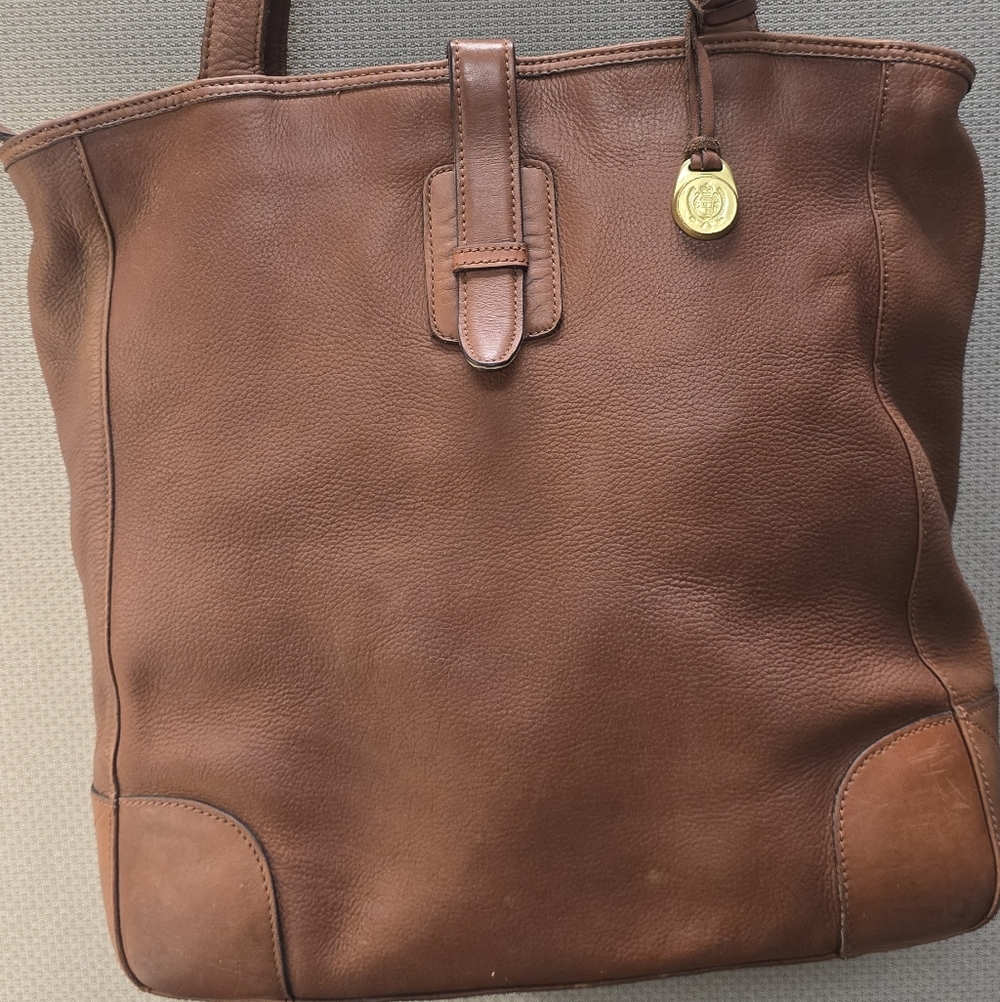 Liz Claiborne Vintage Brown Leather Tote Bag Messenger - Picture 4 of 16